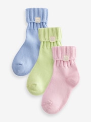 PInk, Blue and Green 3 Pack Cotton Rich Roll Top Ankle Socks - Image 1 of 4