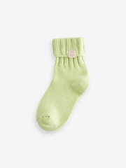 PInk, Blue and Green 3 Pack Cotton Rich Roll Top Ankle Socks - Image 3 of 4