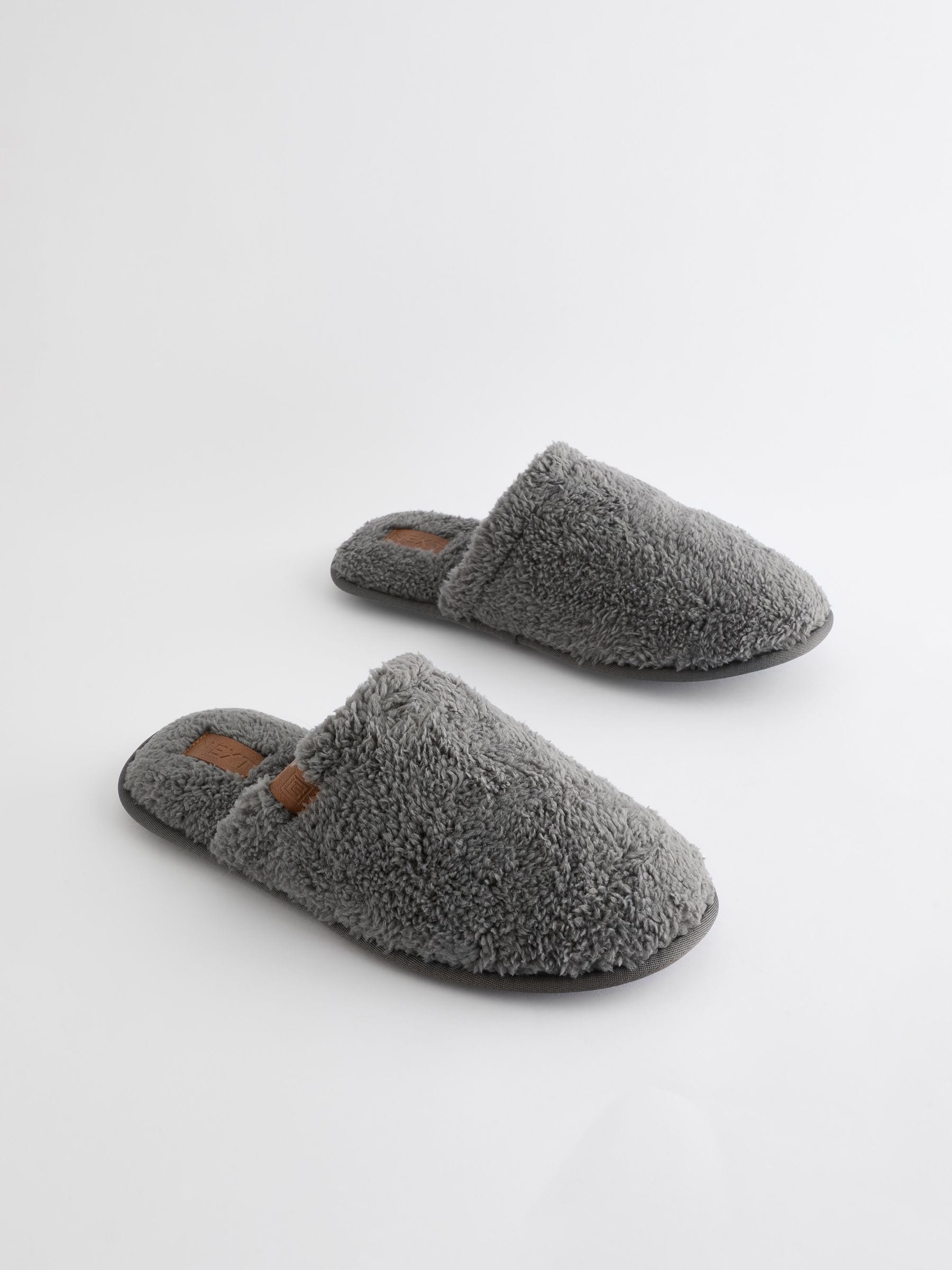 Buy Grey Fleece Mule Slippers from Next Luxembourg