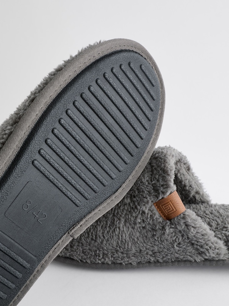 Grey Fleece Mule Slippers - Image 6 of 6