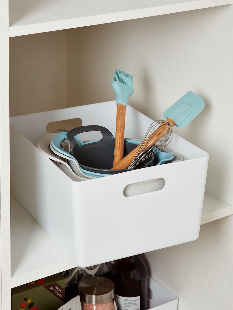 Wham Set of 4 White Large Studio Large Rectangle Deep Plastic Storage Baskets - Image 2 of 2