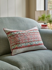 Nina Campbell Coral Pink Obi Embroidered Cushion - Image 1 of 4