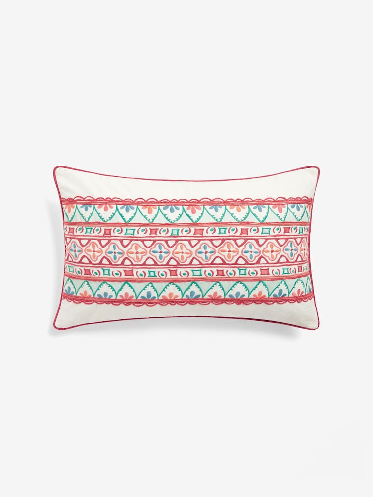 Nina Campbell Coral Pink Obi Embroidered Cushion - Image 2 of 4