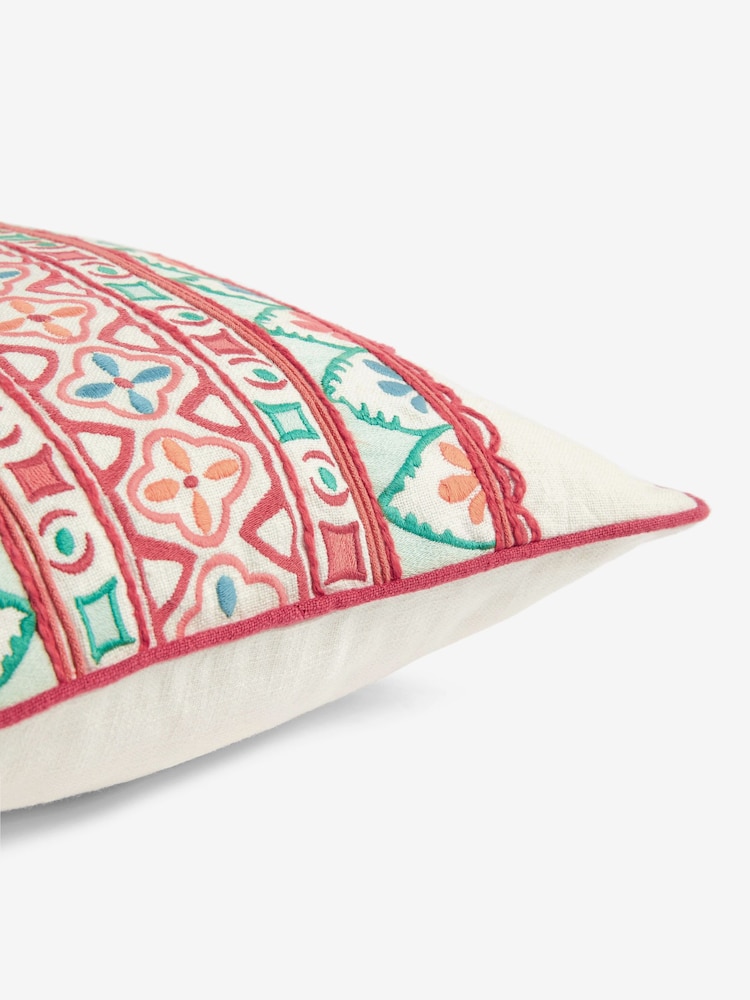 Nina Campbell Coral Pink Obi Embroidered Cushion - Image 4 of 4