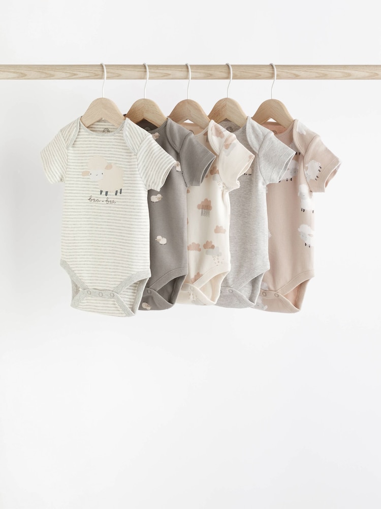 siva Ovca - kratek rokav; s kratkimi rokavi 100% Cotton dojenček bodi 5 komplet - Slika 1 iz 6