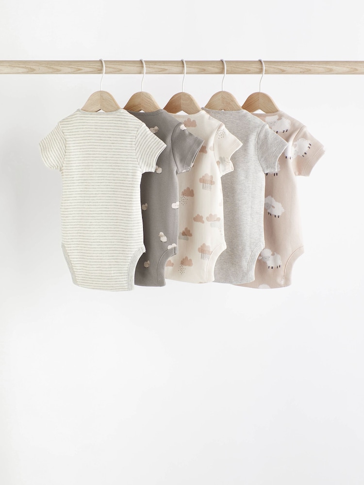 siva Ovca - kratek rokav; s kratkimi rokavi 100% Cotton dojenček bodi 5 komplet - Slika 2 iz 6