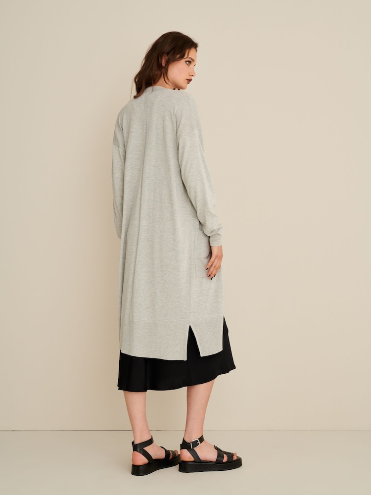 Gris chiné - Cardigan long en maille Soft Touch - Image 3 of 6