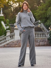 Sosandar Grey Wool Blend Wide Leg Trousers - Image 4 of 5