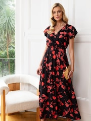 HotSquash Black Chiffon Wrap Top Maxi Dress - Image 1 of 3
