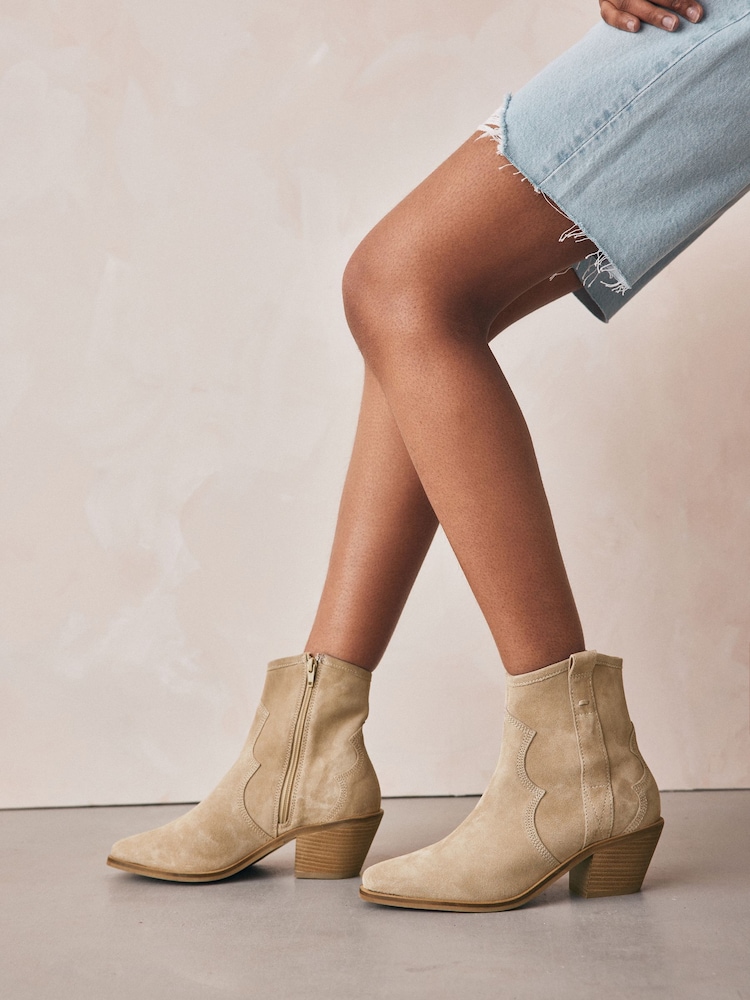 Neutral Extra Wide Fit Forever Comfort® Leather Ankle Cowboy Boots - Image 1 of 8