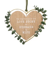 Widdop Brown Husband & Wife' Heart Plaque with Leaves - Image 1 of 4