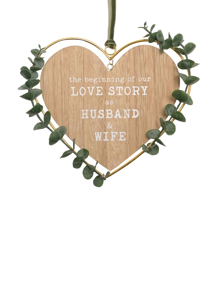 Widdop Brown Husband & Wife' Heart Plaque with Leaves - Image 1 of 4