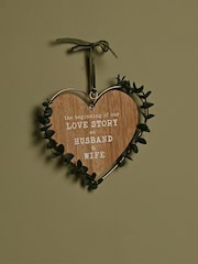 Widdop Brown Husband & Wife' Heart Plaque with Leaves - Image 2 of 4