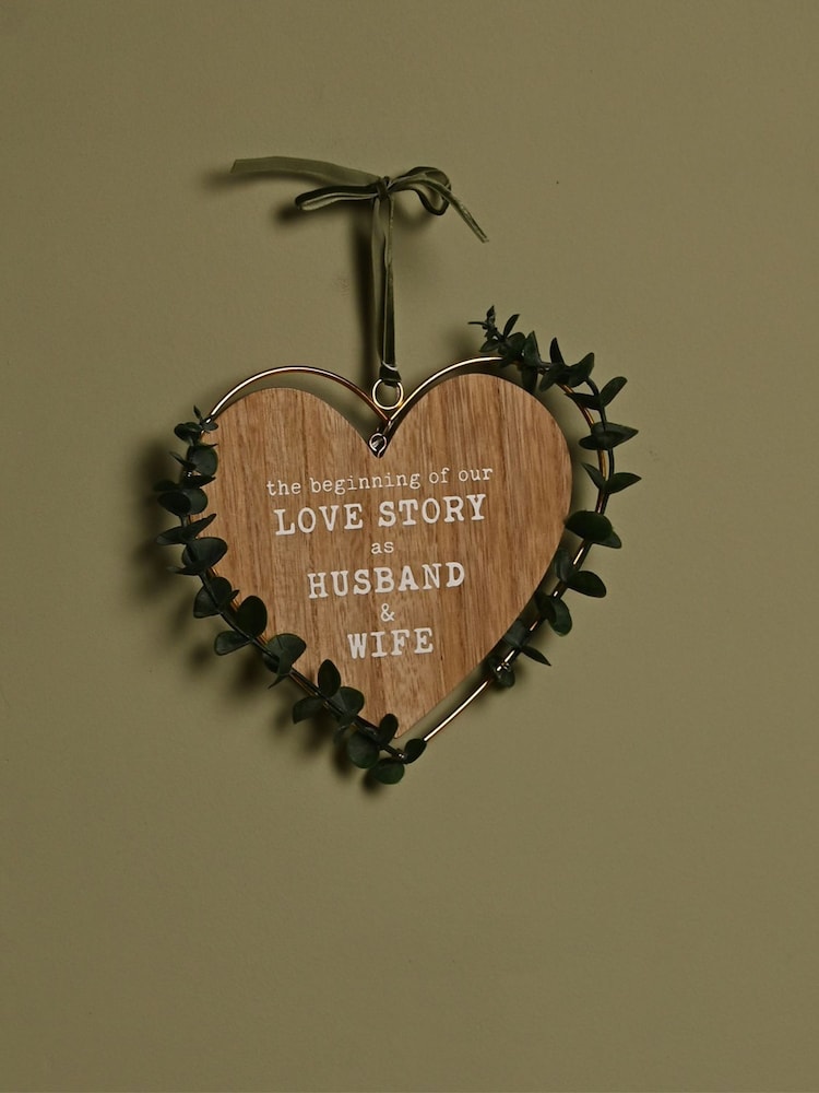 Widdop Brown Husband & Wife' Heart Plaque with Leaves - Image 2 of 4