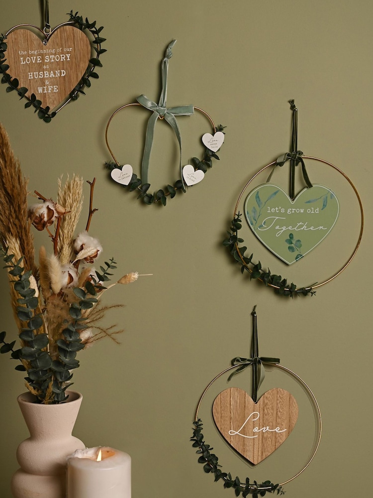 Widdop Brown Husband & Wife' Heart Plaque with Leaves - Image 4 of 4