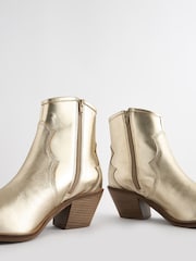 Champagne Gold Boho Extra Wide Fit Forever Comfort® Leather Ankle Cowboy Boots - Image 9 of 10
