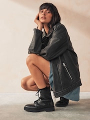 Black Extra Wide Fit Forever Comfort® Leather Lace-Up Boots - Image 2 of 9