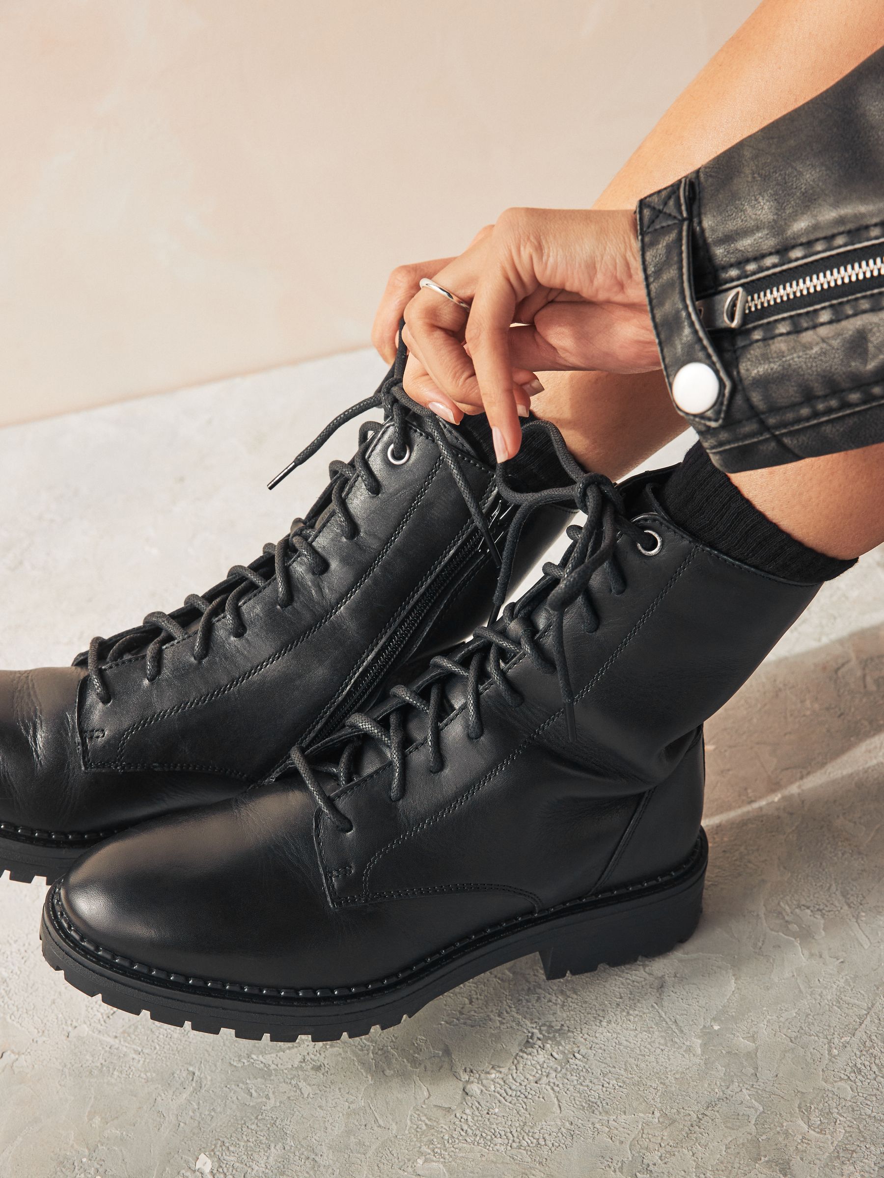 Buy Black Extra Wide Fit Leather Lace-Up Boots from Next USA