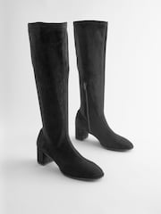 Black Extra Wide Fit Forever Comfort® Sock Block Knee High Boots - Image 1 of 4