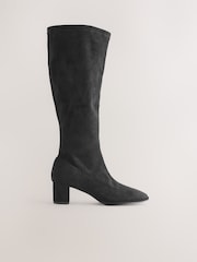 Black Extra Wide Fit Forever Comfort® Sock Block Knee High Boots - Image 6 of 7