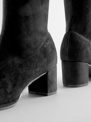 Black Extra Wide Fit Forever Comfort® Sock Block Knee High Boots - Image 2 of 4