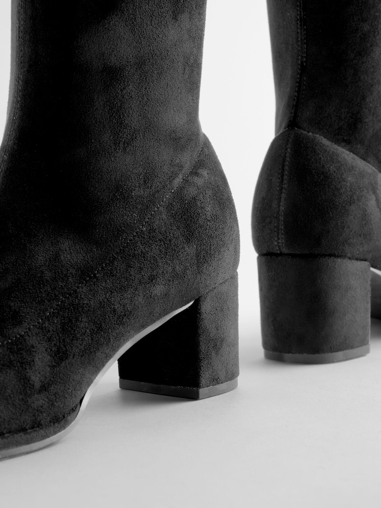 Black Extra Wide Fit Forever Comfort® Sock Block Knee High Boots - Image 2 of 4