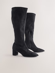 Black Extra Wide Fit Forever Comfort® Sock Block Knee High Boots - Image 4 of 7