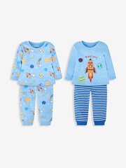 JoJo Maman Bébé Blue Boys' 2-Pack Space Jersey Pyjamas - Image 1 of 10