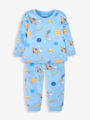JoJo Maman Bébé Blue Boys' 2-Pack Space Jersey Pyjamas - Image 2 of 10