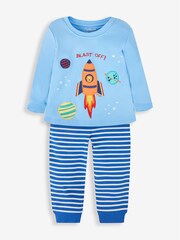 JoJo Maman Bébé Blue Boys' 2-Pack Space Jersey Pyjamas - Image 3 of 10