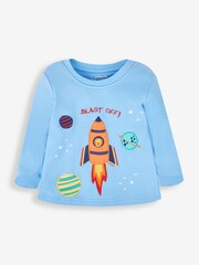 JoJo Maman Bébé Blue Boys' 2-Pack Space Jersey Pyjamas - Image 6 of 10