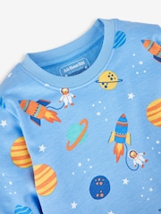 JoJo Maman Bébé Blue Boys' 2-Pack Space Jersey Pyjamas - Image 8 of 10