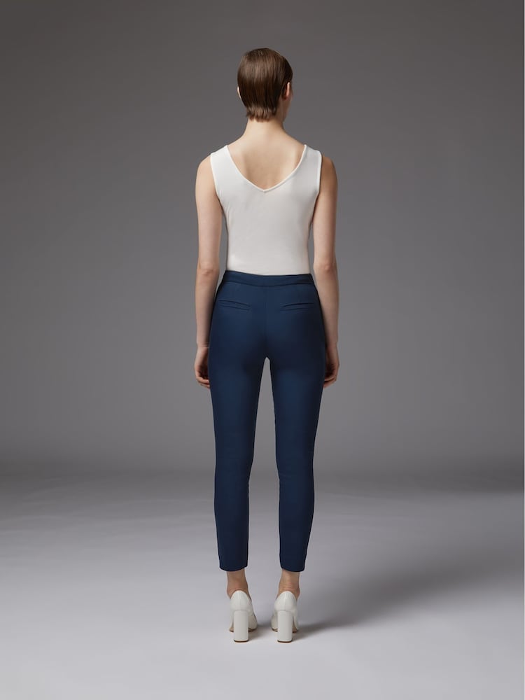 LK Bennett Blue Slim Evan Crepe Cut Trousers - Image 2 of 4