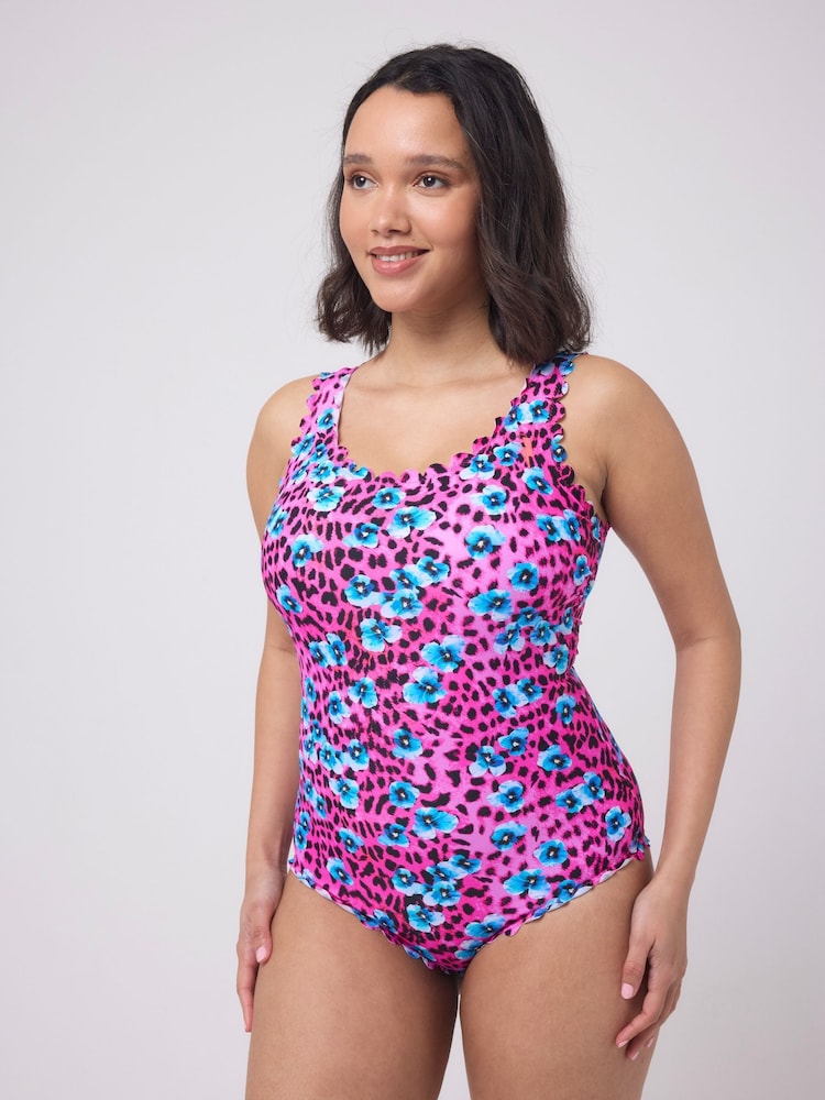 SCAMP & DUDE Pink Paradise Cheetah Scallop Edge Swimsuit - Image 2 of 2 SCAMP & DUDE Pink Paradise Cheetah Scallop Edge Swimsuit - Image 2 of 2