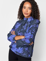 M&Co Blue Bow Neck Bubble Hem Blouse - Image 4 of 4
