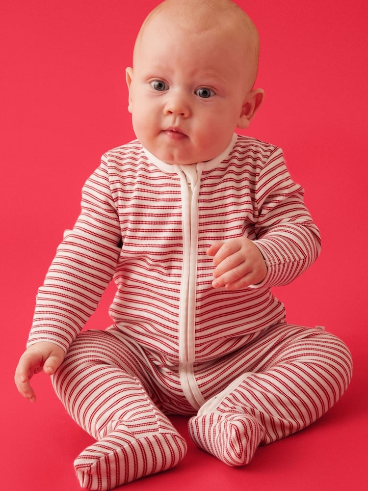 MORI Red Stripe Supersoft Two Way Zip-Up Sleepsuit - Image 1 of 4