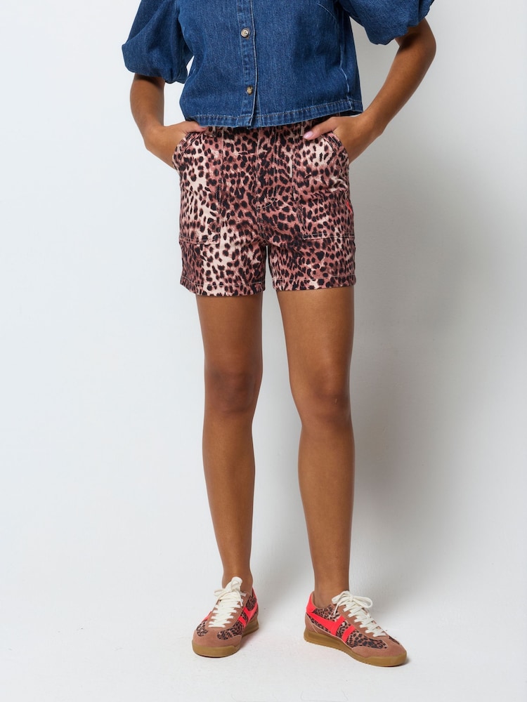 SCAMP & DUDE Natural Cheetah Patch Pocket Denim Shorts - Image 1 of 5 SCAMP & DUDE Natural Cheetah Patch Pocket Denim Shorts - Image 1 of 5