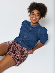 SCAMP & DUDE Natural Cheetah Patch Pocket Denim Shorts - Image 3 of 5