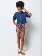 SCAMP & DUDE Natural Cheetah Patch Pocket Denim Shorts - Image 4 of 5