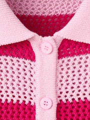 Mango Pink Stripe Knit Polo Cardigan - Image 3 of 4