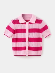 Mango Pink Stripe Knit Polo Cardigan - Image 5 of 7
