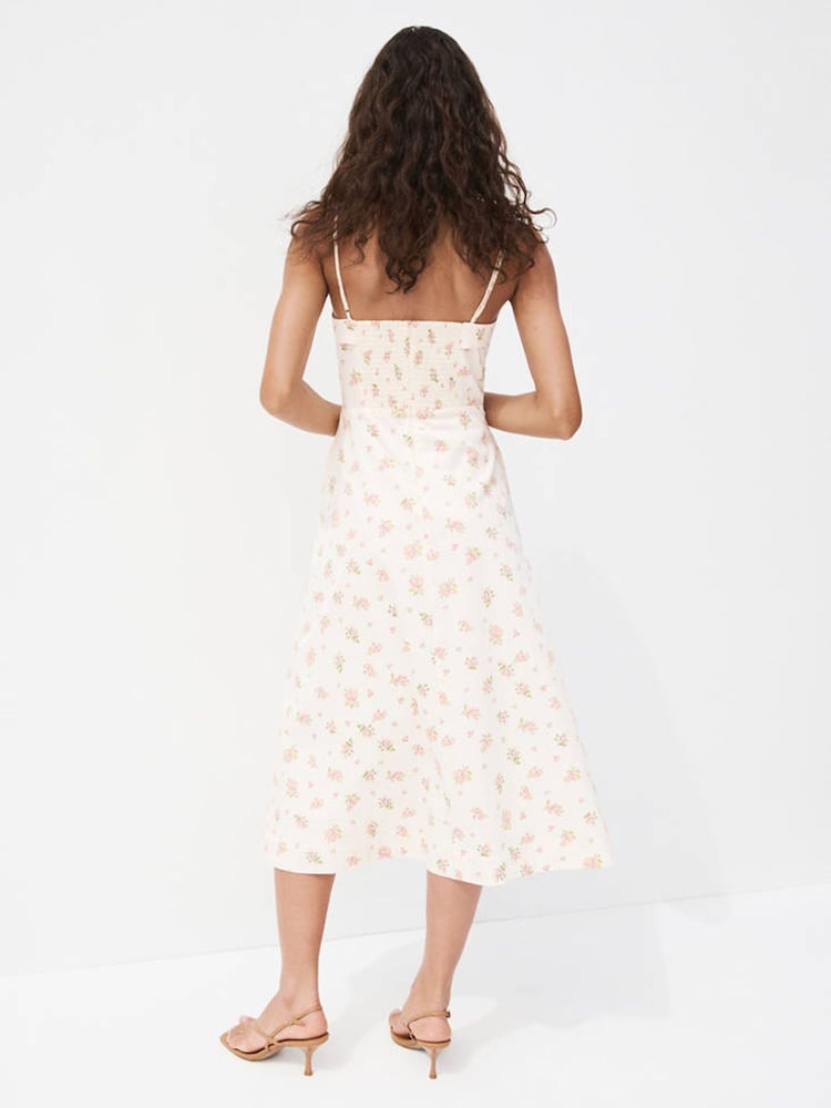 Mango Cream Floral Summer Midi Dress - Image 2 of 7 Mango Cream Floral Summer Midi Dress - Image 2 of 7