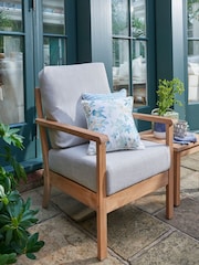 Laura Ashley Natural Garden Salcey Teak Lounging Chair With Saunton Natural Cushion - Image 1 of 4
