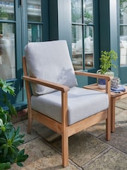 Laura Ashley Natural Garden Salcey Teak Lounging Chair With Saunton Natural Cushion - Image 2 of 4