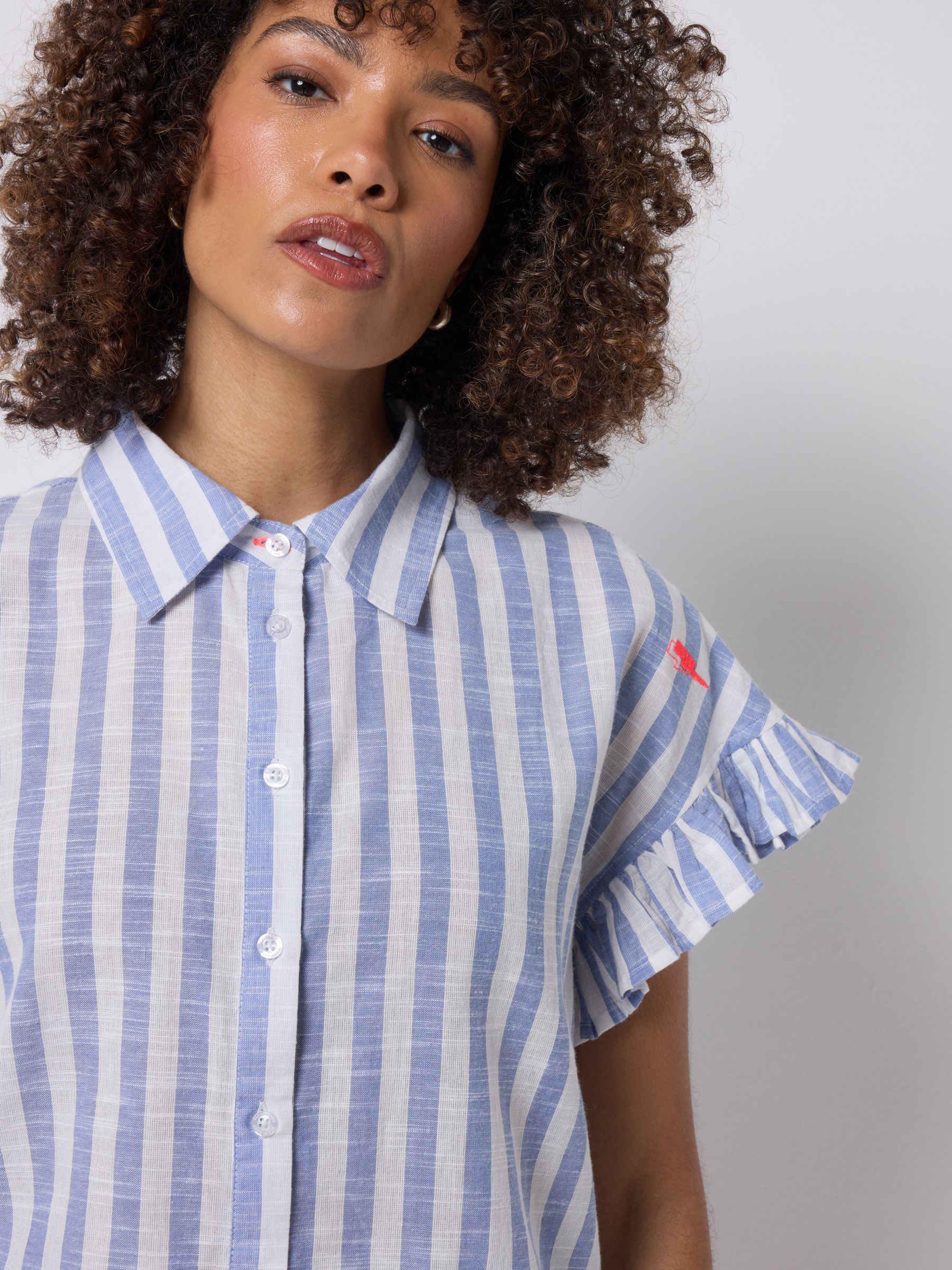 トップス Willfully undulate gather frill stripe Buy SCAMP & DUDE Blue Stripe Frill Sleeve Shirt from the Next UK