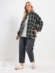 Yours Curve Black Checked Wool Bomber Jacket - Image 2 of 7