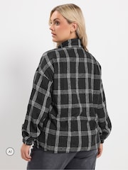 Yours Curve Black Checked Wool Bomber Jacket - Image 3 of 7