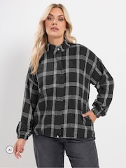 Yours Curve Black Checked Wool Bomber Jacket - Image 5 of 7