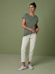 Green Khaki Cap Sleeve T-Shirt Top - Image 1 of 5