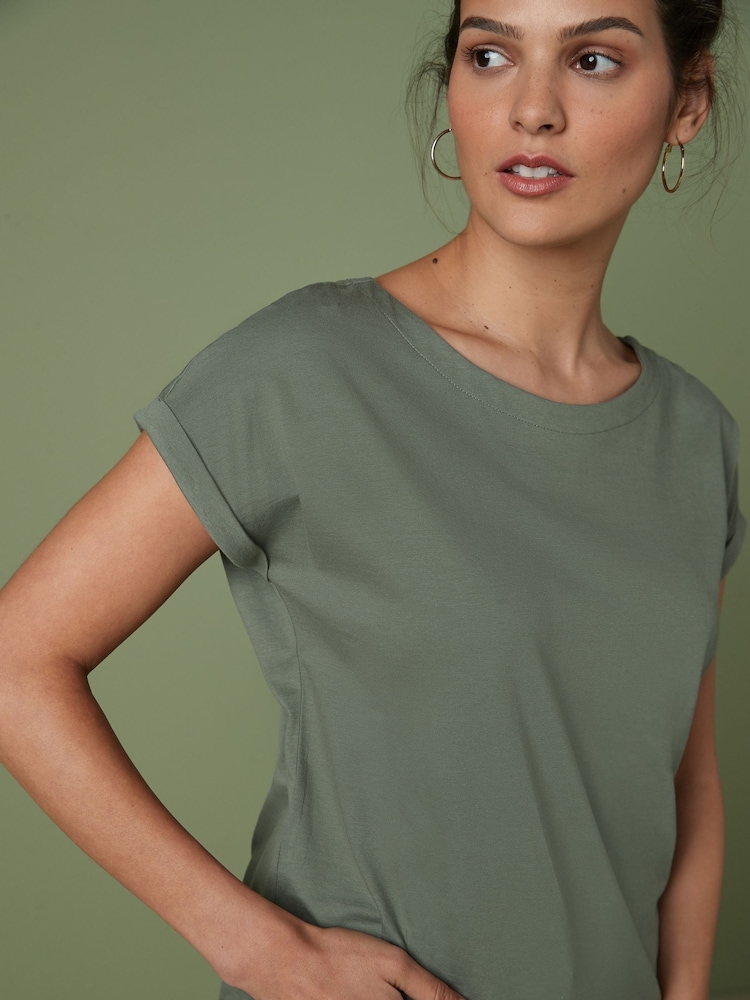 Green Khaki Cap Sleeve T-Shirt Top - Image 4 of 5